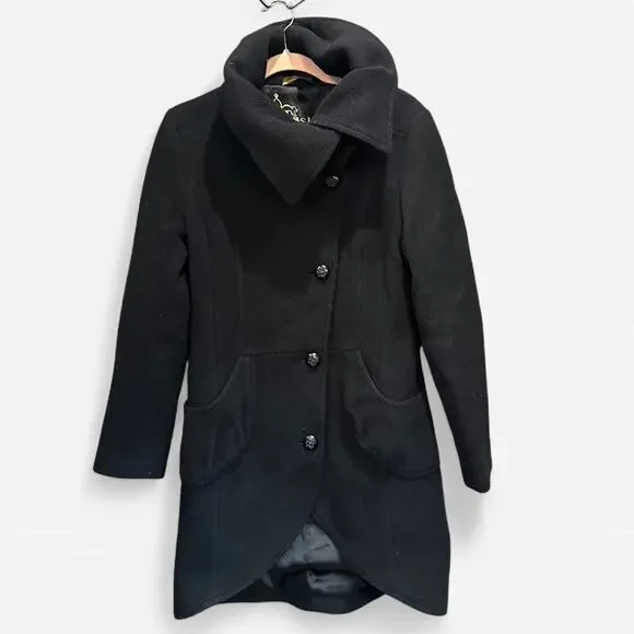 Mackage Black Wool Blend Funnel Neck Peacoat Minimalist Quiet Luxury Medium - Picture 6 of 16